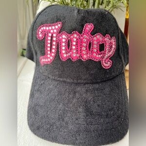 Juicy Couture Black Terry Cloth Baseball Cap Pink Logo NWT